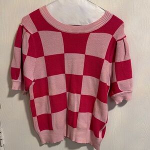 BiBi Check Pattern Short Puff Sleeve Sweater Top Size Medium Two-Toned Soft Cute